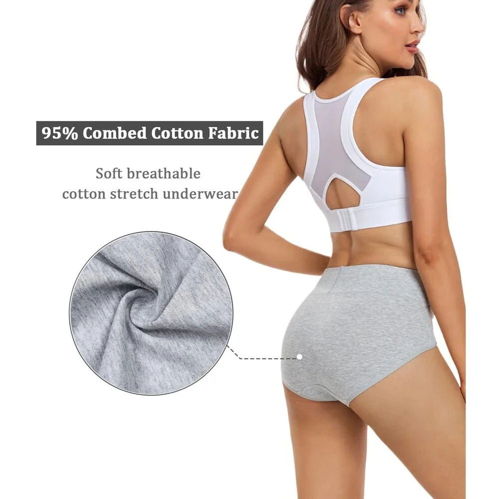 wirarpa Women's Black Grey Cotton Underwear High Waisted Ladies Panties 4PK-M